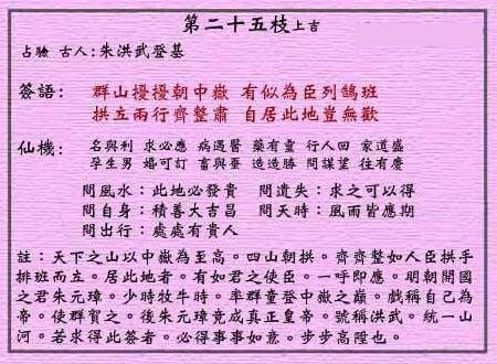 黄大仙灵签 第25签:上吉 朱洪武登基