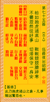 观音灵签 第75签:伍员夜出昭关